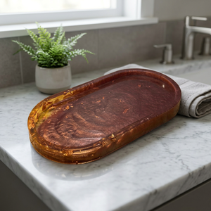 Plateau décoratif ovale en résine, motif marbre contemporain, fait main, multifonctionnel, pièce unique pour mariage - Product Image 1