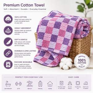 Toalla de baño de algodón con patrón a cuadros color granate, suave, absorbente, ligera, de secado rápido, para hombres y mujeres, 156 x 76 cm - Product Image 6
