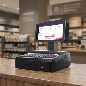 หน้าจอสัมผัสขนาด 15.6 นิ้ว ระบบ POS ออลอินวันแบบจอคู่ สำหรับร้านค้าปลีก พร้อมลิ้นชักใส่เงินสด ระบบ POS ดิจิทัลสำหรับร้านกาแฟ - Product Image 1