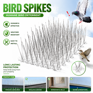 Pointes anti-oiseaux en acier inoxydable 304 avec base en plastique, protection contre les pigeons, pointes de clôture pour la lutte antiparasitaire extérieure - Product Image 1