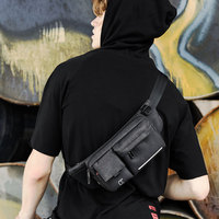 TANGCOOL Sac de poitrine pour homme, sac banane multi-poches réfléchissant avec trou pour écouteurs, sac à bandoulière pour les voyages en plein air et l'usage quotidien