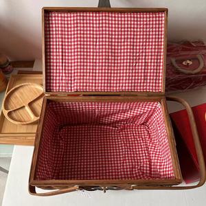 Woodchip tay dệt Mini wicker cản trở giỏ đẹp dã ngoại giỏ với xử lý với mô hình của hình vuông vải lót - Product Image 6