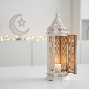 Farol de Metal Marroquí Blanco Alto de 2027 cm para Decoración del Hogar en Ramadán y Eid - Product Image 3