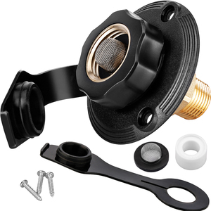 Trappe d'eau pour camping-car/camping-car avec clapet anti-retour en laiton noir, accessoires pour camping-car, vanne d'arrivée d'eau encastrée pour caravane - Product Image 1