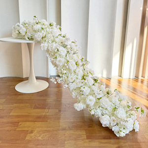 Hot Selling White Rose Flowers Runner <b>Artificial</b> Wedding Arch for Wedding Decoration Floral Runner for Aisle - Product Image 1