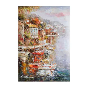 China Manufacturer Heavy Painted Palette Knife Impressional 3D Art Mediterranean Colorful Landscape Paintings