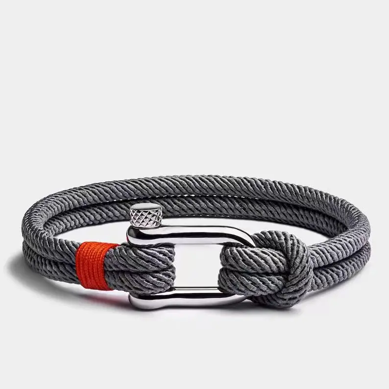 Cross border stainless steel U-shaped buckle boat anchor bracelet  hand woven Milan rope bracelet  beach surfing bracelet