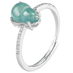 S925 <b>silver</b> inlaid natural A-grade jadeite blue water gourd <b>ring</b> ice type jade stone finger <b>ring</b> women's <b>ring</b> <b>adjustable</b> - Product Image 5