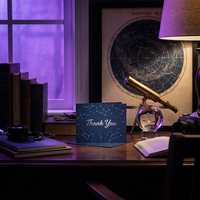 Tarjetas de Agradecimiento Personalizadas con Estrellas Doradas en Relieve UV Azul Medianoche, Tarjetas de Felicitación de Lujo con Empaque Oscuro, al por Mayor