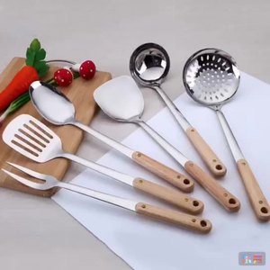 批发<span class=keywords><strong>9</strong></span>件装不锈钢厨房用具套装木柄来样定做餐厅烹饪工具锅铲 - Product Image 2