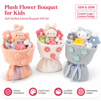 Ensemble de bouquets en peluche trois couleurs : ours, lapin, fleurs, emballage cadeau, poupée en peluche, OEM, ODM, vente en gros personnalisée