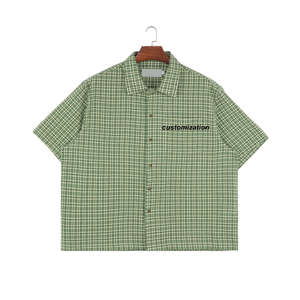 Kafany Garment Staff Clerk Trabalho Uniforme Logotipo Personalizado Vestuário Tecido Verifique Tecido Manga Curta Plaid Botton up Shirt - Product Image 1