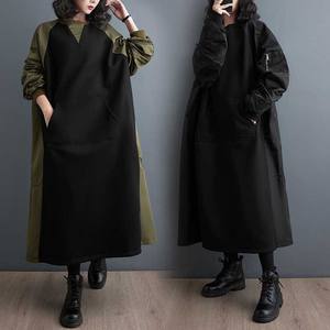 Moda alla moda autunno inverno donna donna manica lunga a contrasto colore blocca largo <span class=keywords><strong>lungo</strong></span> Maxi <span class=keywords><strong>abito</strong></span> dritto Casual da donna - Product Image 2