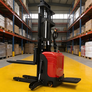 Chariot élévateur à fourches électrique, capacité 1,5-2 tonnes, pneus en polyuréthane pour intérieur/extérieur, transpalette électrique à conducteur debout, certifié CE - Product Image 1