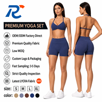 Ensemble de yoga personnalisé pour femme, été, uni, grande taille, léger, premium, avec soutien-gorge de sport sans couture à dos nu et short taille haute froncé pour la gym