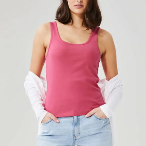 Camiseta de Tirantes Tejida para Mujer, Lista para el Verano, 100% Algodón, Elástica, Transpirable, de Secado Rápido, Antiencogimiento, Antipilling, Color Sólido, para la Playa - Product Image 2