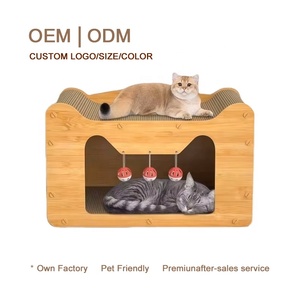 Nouveau modèle <span class=keywords><strong>de</strong></span> griffoir pour chat en bois et carton, multifonctionnel, grand, mignon, pour plusieurs chats, avec jouet à cloche suspendu - Product Image 1