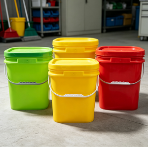 Seau carré en plastique multi-capacités avec poignée, empilable, pour le rangement domestique, le nettoyage du jardin et l'industrie - Product Image 1