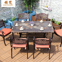 Mobilier de café de style européen pour loisirs en plein air, en métal moulé sous pression, table en céramique d'extérieur étanche