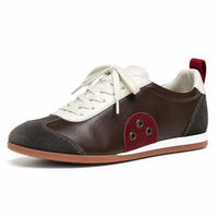 Baskets rétro en cuir suédé pour femmes, chaussures décontractées vintage à lacets contrastés et semelle plate