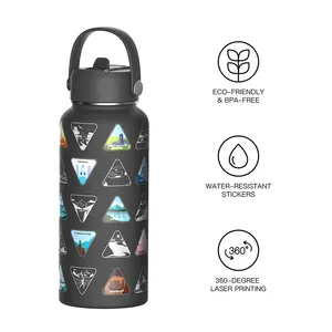Versatile Hydration 32oz Insulated Water Bottle With Full Wrap Engraving Print