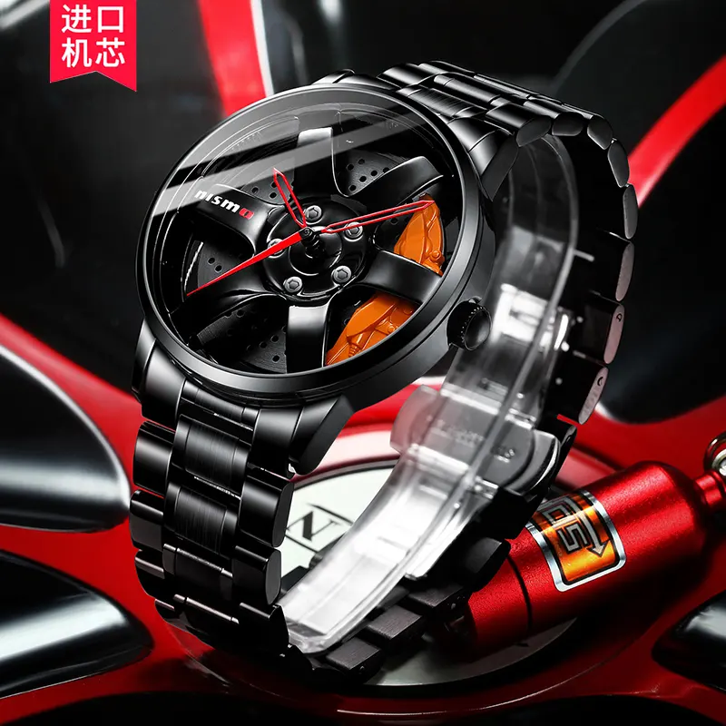 New Creative Sports Car Men Watches Rim Hub Wheel Wristwatch Orange Brake Caliper Wheel Rim Hub Watches