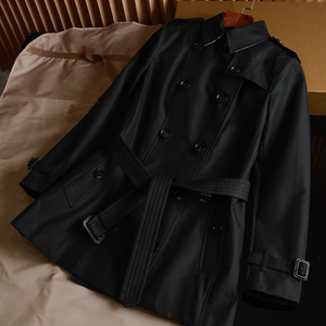 Trench-coat beige double boutonnage emblématique pour femme, veste Bur Berry à ceinture, tendance mode - Product Image 1