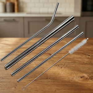 Stainless Steel <b>Drinking</b> <b>Straws</b> Set 4-Pack Reusable Bar Accessories Minimalist Design With Cleaning Brush - Product Image 5