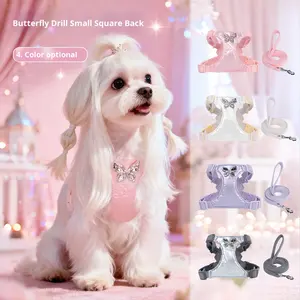 Dây đai ngực cho chó nhỏ thể thao có nơ & đá giả kim loại, thiết kế nơ dễ đi dạo, cỡ XXS - Product Image 1