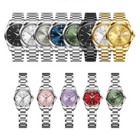 Montre mécanique unisexe OLEVS 7090 Elegance Fashion, bracelet en acier inoxydable, étanche, affichage de la date, montre simple pour couple, fabrication d'usine