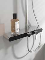Nouvelle Douche Complète Chromée pour Salle de Bain avec Support de Rangement, Jet Pluie et Jet Massant - Design Moderne, Mitigeur 3 Fonctions à Commande par Bouton avec Cartouche Céramique