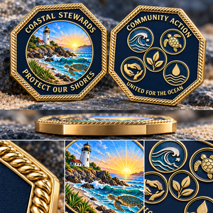 Moneda de desafío octogonal personalizada para la gestión costera, para eventos de conservación oceánica, OEM ODM - Product Image 3
