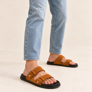 Fournisseur OEM – Claquettes classiques faites à la main en cuir de vache véritable, semelle épaisse amortissante, entre-doigts tubulaires – Vente en gros - Product Image 1