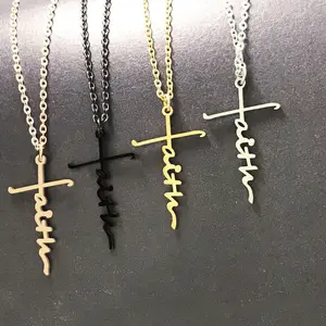 钛钢不锈钢信仰耶稣十字架吊坠项链励志口号项链
