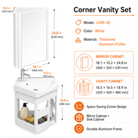 Ensemble de meuble-lavabo moderne en aluminium épais blanc de 18 pouces à fixer au mur avec vasque en céramique et rangement pour salle de bain