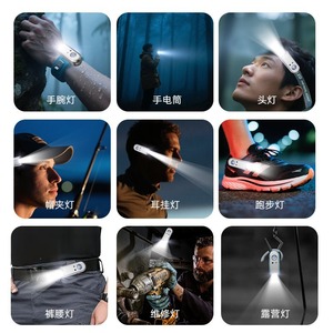 Lampe frontale à capteur XINSITE LED rechargeable avec fixation auriculaire 5W 100-200M pour course nocturne, clip de casquette, camping - Product Image 1