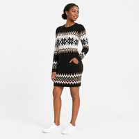 Robe Courte Femme Chic et Tendance en Maille Mélange Viscose à Col Rond et Manches Longues, Motif Flocon de Neige Fair Isle, Personnalisable avec LOGO, Noire, Automne Hiver