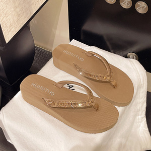 Sandalias de cuña con lentejuelas de EVA para mujer, de cuero genuino y malla, para invierno, verano, playa, novia, sandalias de exterior - Product Image 5