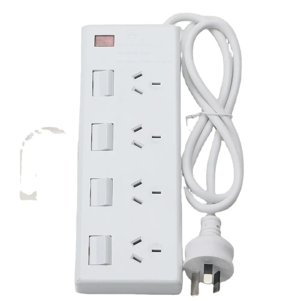 Placa plug-in de estilo americano com três soquetes e cabo plug de estilo americano, todo em cobre, branco, bonito e prático, com