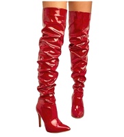 Bottes décontractées sexy pour femmes, en cuir, à talon aiguille, bout pointu, montantes au-dessus du genou, à enfiler