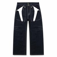 Jeans de Mezclilla Cruda Personalizados para Hombre, 14oz, Peso Pesado, Sin Lavado, Índigo Oscuro, con Solapa Blanca, Pierna Ancha, Estilo Baggy, Fabricante OEM