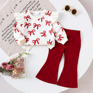 เสื้อผ้าเด็กใหม่ฤดูใบไม้ร่วงฤดูหนาวสีเบจเสื้อแขนยาวและกางเกงลายโบว์สำหรับเด็กวัยหัดเดินเสื้อผ้าเด็กผู้หญิง 0-3Y - Product Image 1