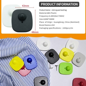 100 étiquettes antivol rigides carrées rouges EAS RF 82 MHz avec broche pour magasins de détail et boutiques de vêtements - Product Image 2