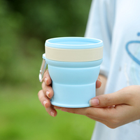 Gobelet pliable en silicone de qualité alimentaire sans BPA de 250 ml, pour le camping en plein air, les voyages, le café, avec mousqueton, réutilisable