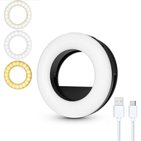 Huizon HZC-L05 Anneau lumineux à clip pour selfie, batterie 200 mAh, température de couleur 3500-6500K, lumière d'appoint LED rechargeable pour téléphone, idéal pour le maquillage et les vlogs