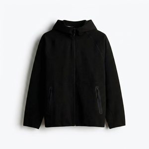 Veste à capuche zippée pour homme |   Veste de survêtement longue en molleton noir avec poches zippées pour l'hiver |   Vente en gros OEM/ODM - Product Image 1