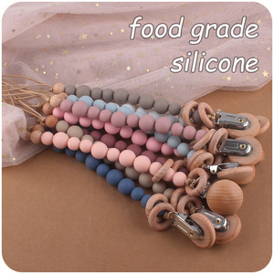 BPA Free Infant Silicone <strong>Wood</strong> Pacifier Chain Silicone Baby Dummy <strong>Clips</strong> - Product Image 3