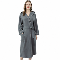 Peignoir en coton pur à capuche pour femme, manches longues, doux et confortable, avec ceinture, logo personnalisé, vente en gros, direct usine