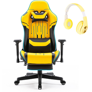 Chaise de jeu E-sports jaune confortable et moelleuse, chaise de <span class=keywords><strong>bureau</strong></span> pour jeux vidéo, support pour ordinateur portable personnalisé, en cuir, avec repose-pieds - Product Image 1