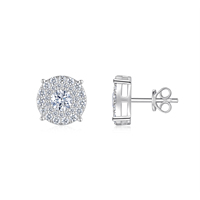 Boucles d'oreilles clous en argent sterling 925 avec moissanite 0,5 ct pour femme, halo rond micro-pavé, couleur D, pureté VVS1